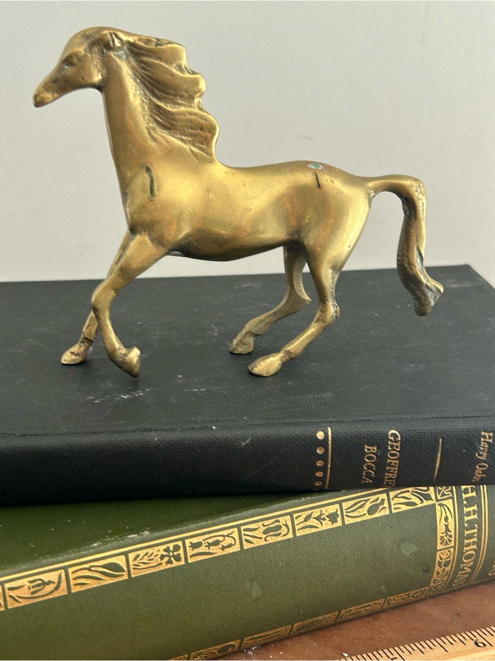 Vintage Solid Brass Horse Figurine Sculpture Equestrian Mustang MCM Decor